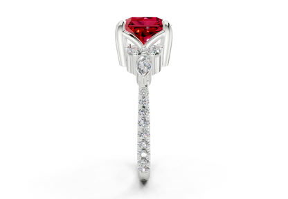 Zephyrine Ruby Gemstone Accent Radiant Square Cut 1.9mm Engagement Ring