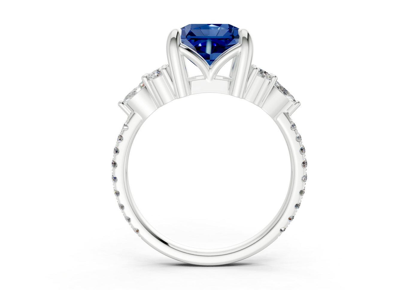 Zephyrine Sapphire Gemstone Accent Radiant Square Cut 1.9mm Engagement Ring