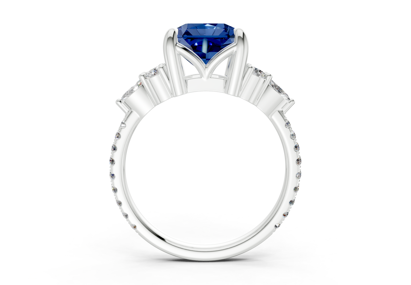 Zephyrine Sapphire Gemstone Accent Radiant Square Cut 1.9mm Engagement Ring
