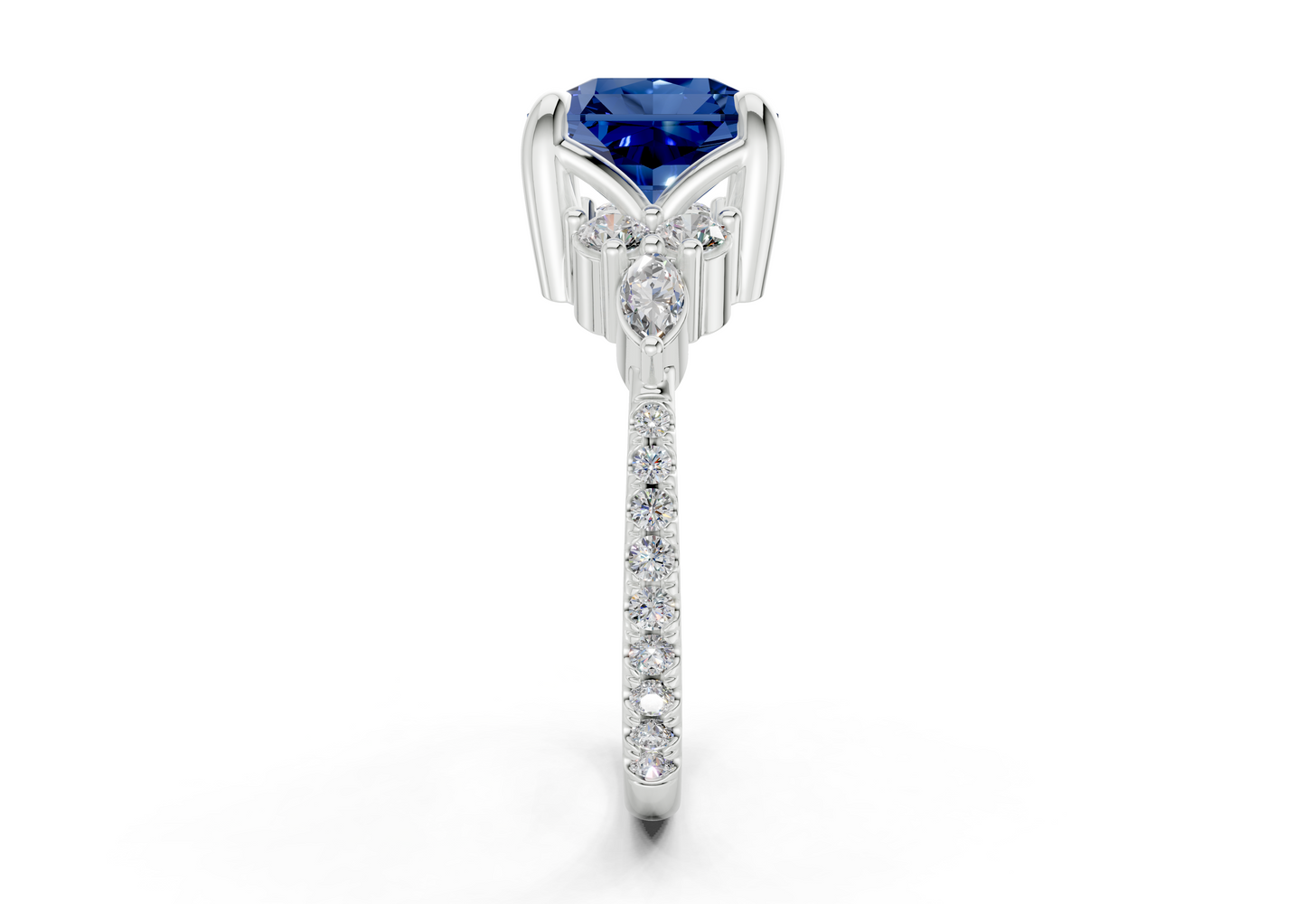 Zephyrine Sapphire Gemstone Accent Radiant Square Cut 1.9mm Engagement Ring