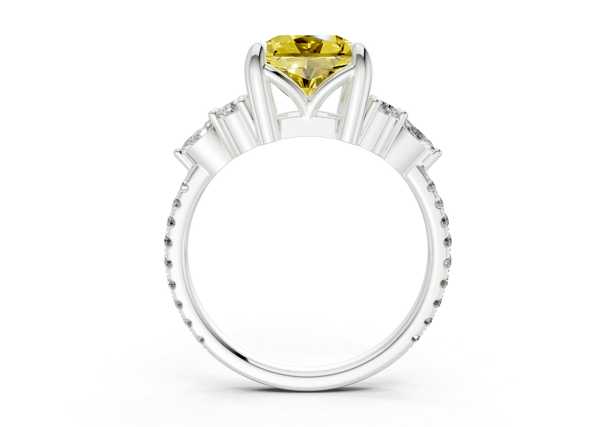 Zephyrine Yellow Diamond Accent Radiant Square Cut 1.9mm Engagement Ring