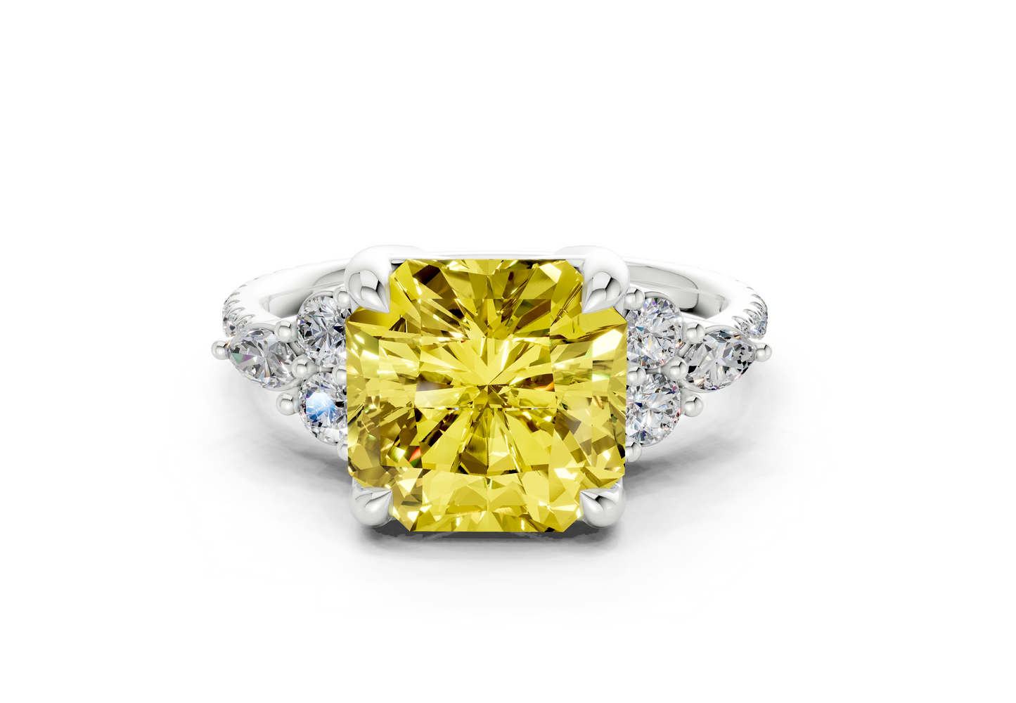 Zephyrine Yellow Diamond Accent Radiant Square Cut 1.9mm Engagement Ring