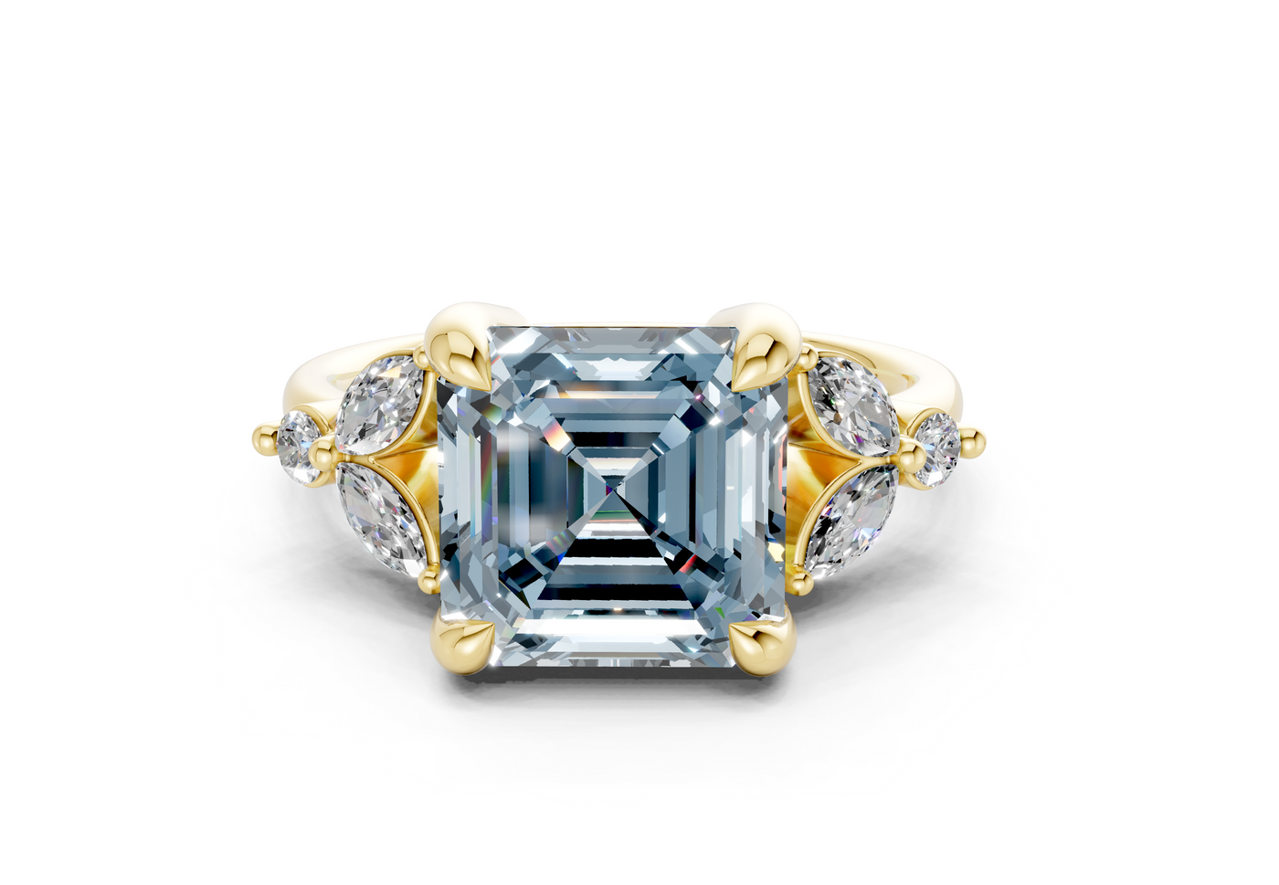 Elysium Blue Diamond Accent Asscher Cut 1.9mm Engagement Ring