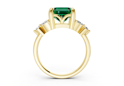 Elysium Emerald Gemstone Accent Asscher Cut 1.9mm Engagement Ring