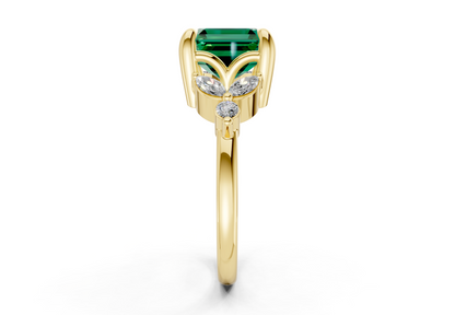 Elysium Emerald Gemstone Accent Asscher Cut 1.9mm Engagement Ring