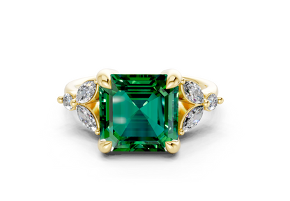 Elysium Emerald Gemstone Accent Asscher Cut 1.9mm Engagement Ring