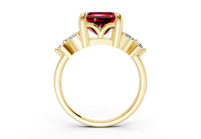 Elysium Ruby Gemstone Accent Asscher Cut 1.9mm Engagement Ring