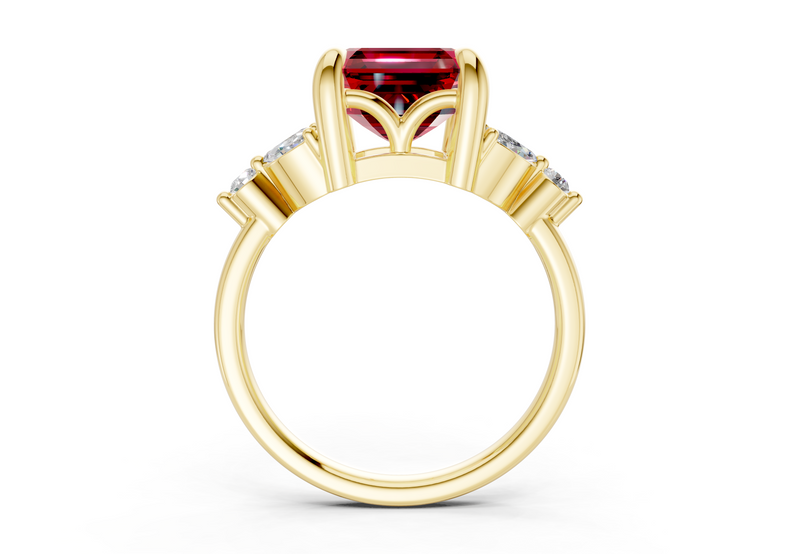 Elysium Ruby Gemstone Accent Asscher Cut 1.9mm Engagement Ring