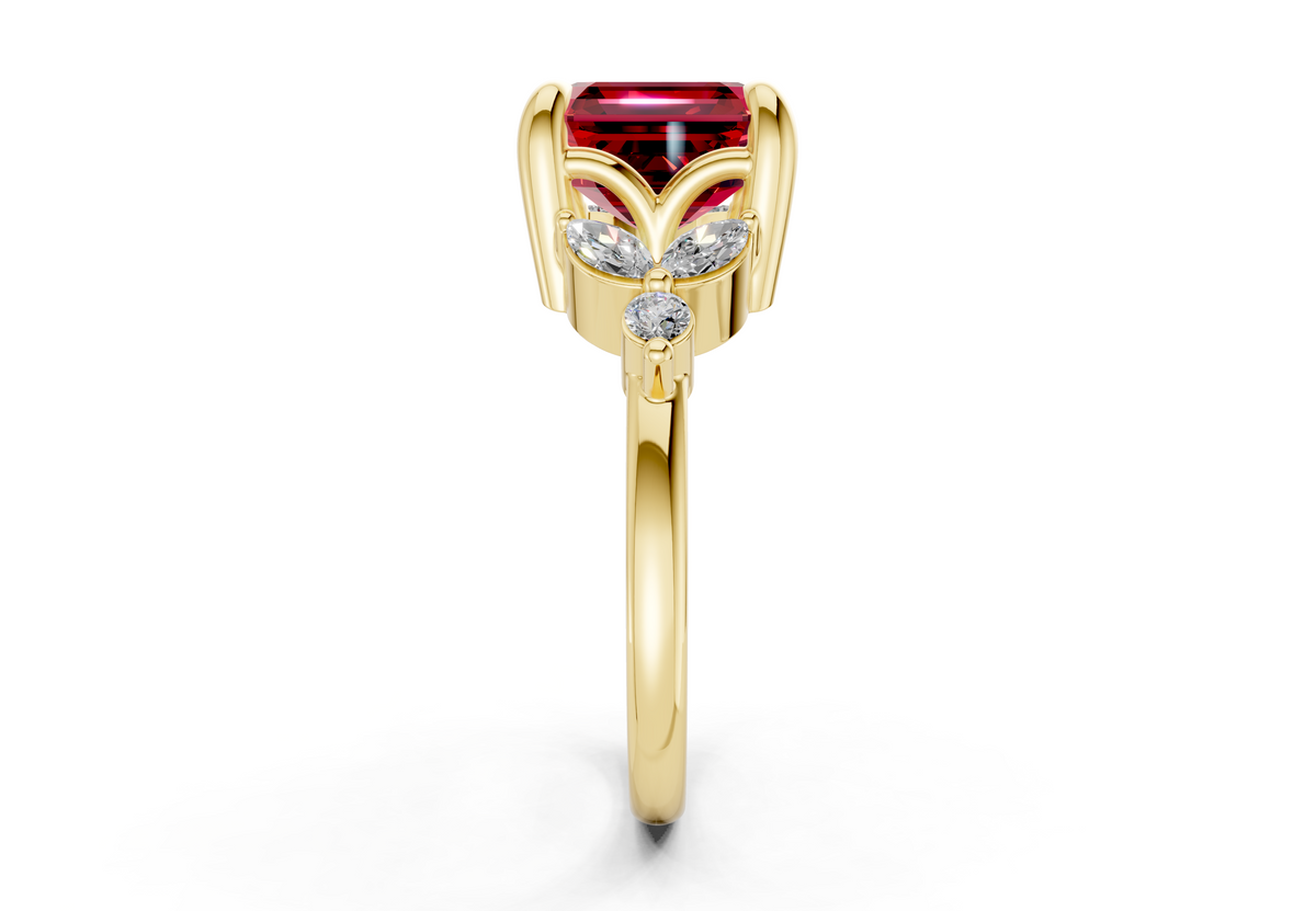 Elysium Ruby Gemstone Accent Asscher Cut 1.9mm Engagement Ring