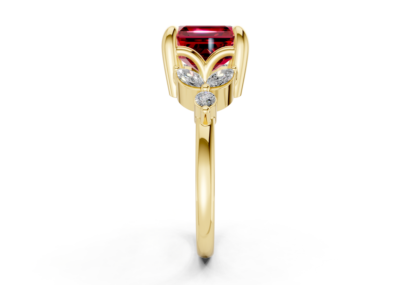 Elysium Ruby Gemstone Accent Asscher Cut 1.9mm Engagement Ring