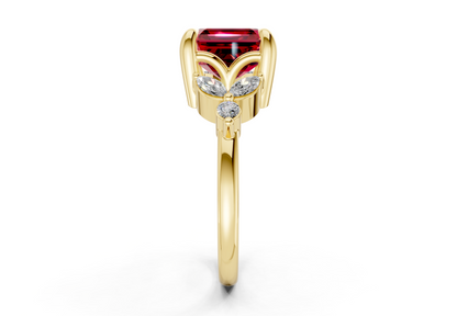 Elysium Ruby Gemstone Accent Asscher Cut 1.9mm Engagement Ring