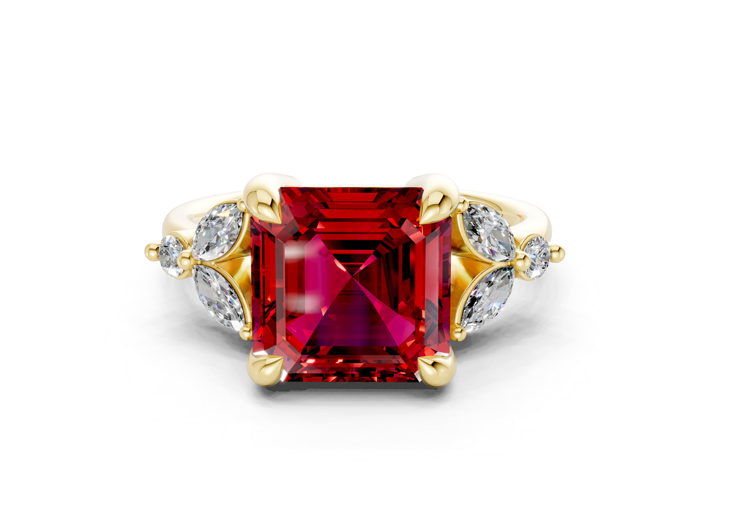 Elysium Ruby Gemstone Accent Asscher Cut 1.9mm Engagement Ring