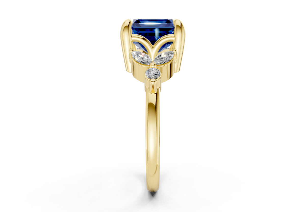 Elysium Sapphire Gemstone Accent Asscher Cut 1.9mm Engagement Ring