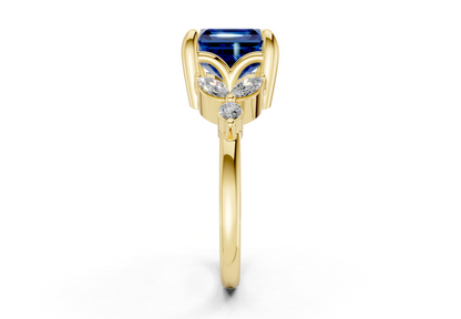 Elysium Sapphire Gemstone Accent Asscher Cut 1.9mm Engagement Ring