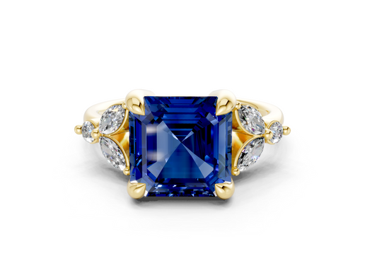 Elysium Sapphire Gemstone Accent Asscher Cut 1.9mm Engagement Ring