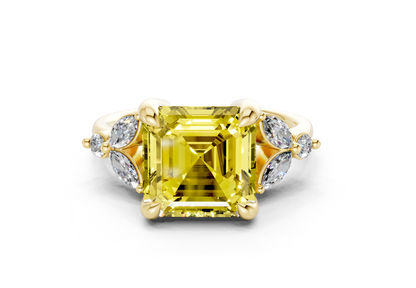 Elysium Yellow Diamond Accent Asscher Cut 1.9mm Engagement Ring