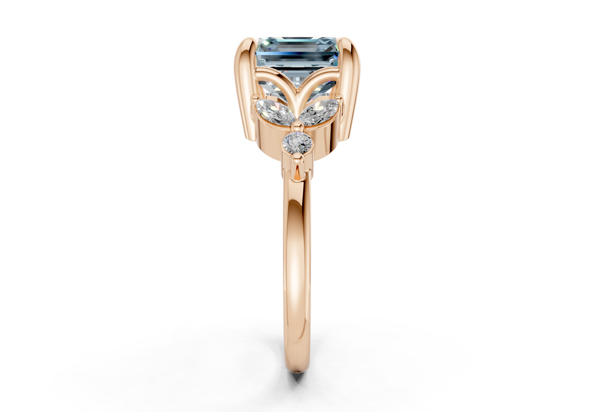 Elysium Blue Diamond Accent Asscher Cut 1.9mm Engagement Ring