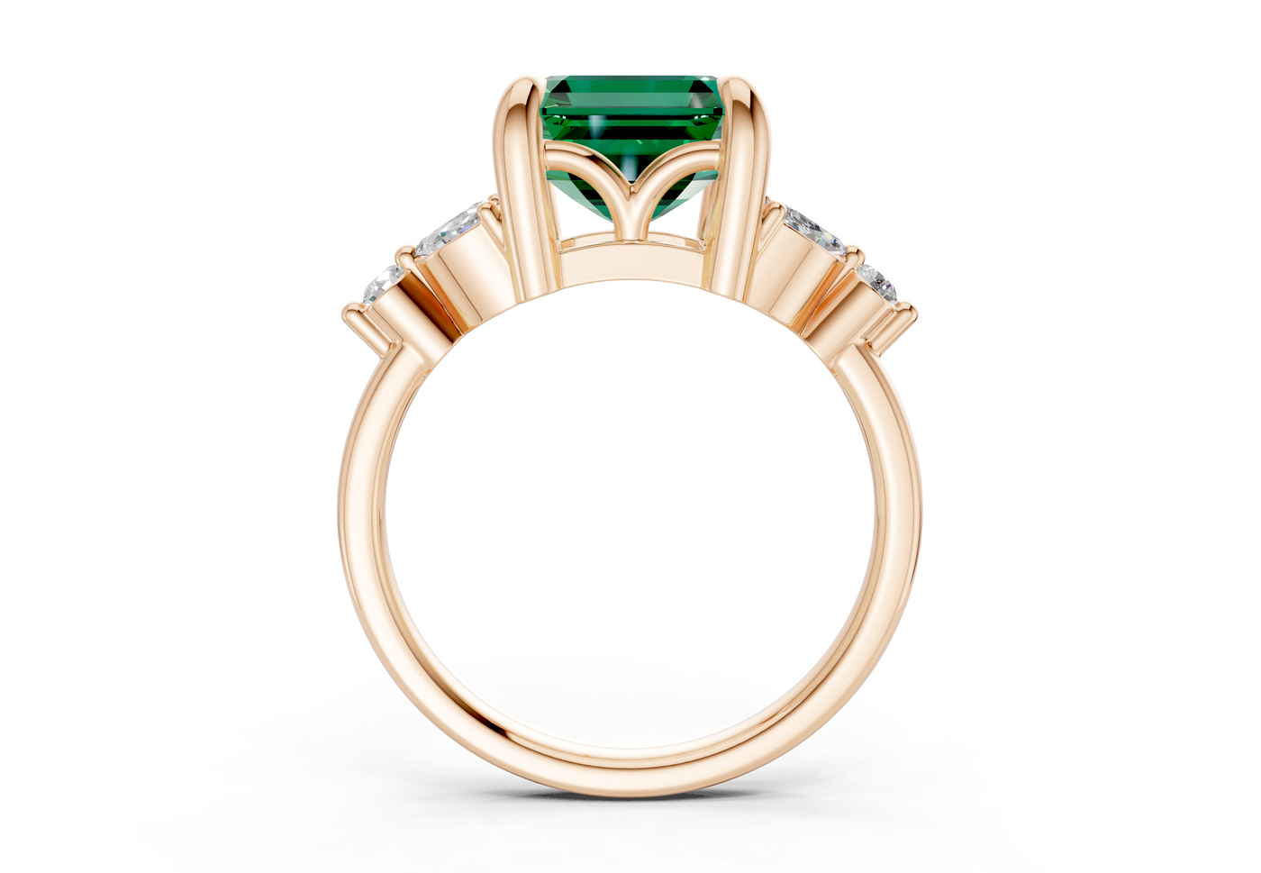 Elysium Emerald Gemstone Accent Asscher Cut 1.9mm Engagement Ring