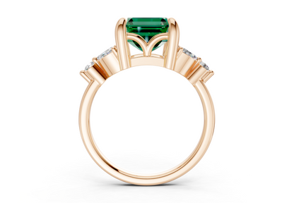 Elysium Emerald Gemstone Accent Asscher Cut 1.9mm Engagement Ring