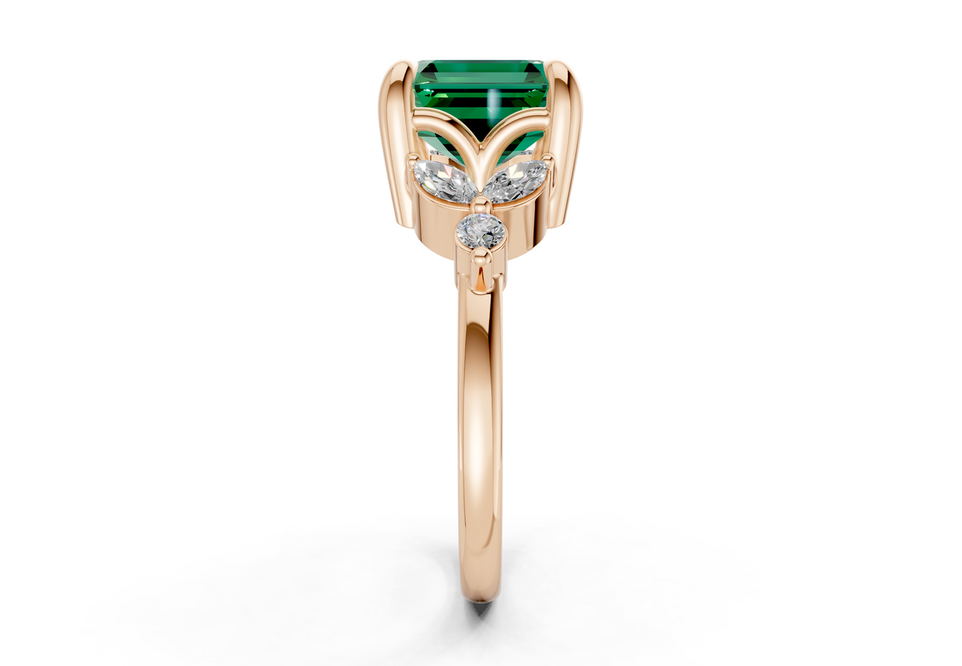 Elysium Emerald Gemstone Accent Asscher Cut 1.9mm Engagement Ring