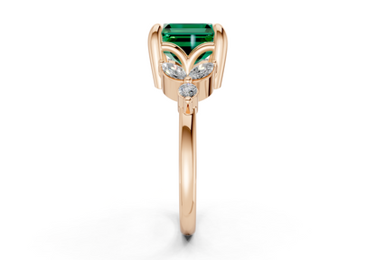 Elysium Emerald Gemstone Accent Asscher Cut 1.9mm Engagement Ring