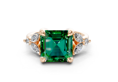 Elysium Emerald Gemstone Accent Asscher Cut 1.9mm Engagement Ring