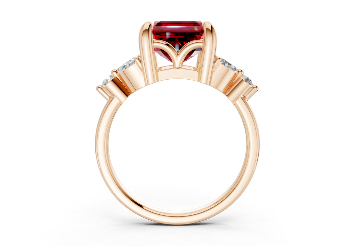 Elysium Ruby Gemstone Accent Asscher Cut 1.9mm Engagement Ring
