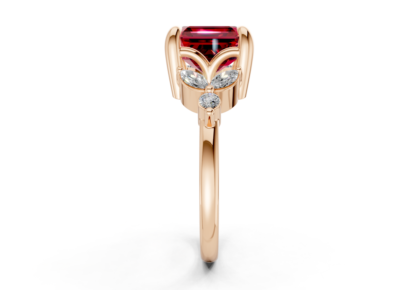 Elysium Ruby Gemstone Accent Asscher Cut 1.9mm Engagement Ring