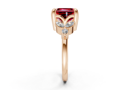 Elysium Ruby Gemstone Accent Asscher Cut 1.9mm Engagement Ring