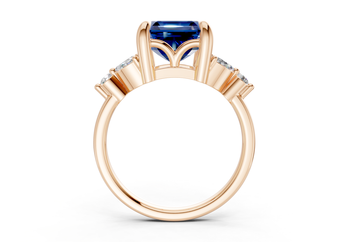 Elysium Sapphire Gemstone Accent Asscher Cut 1.9mm Engagement Ring