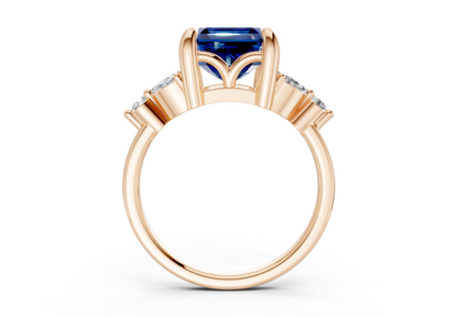Elysium Sapphire Gemstone Accent Asscher Cut 1.9mm Engagement Ring