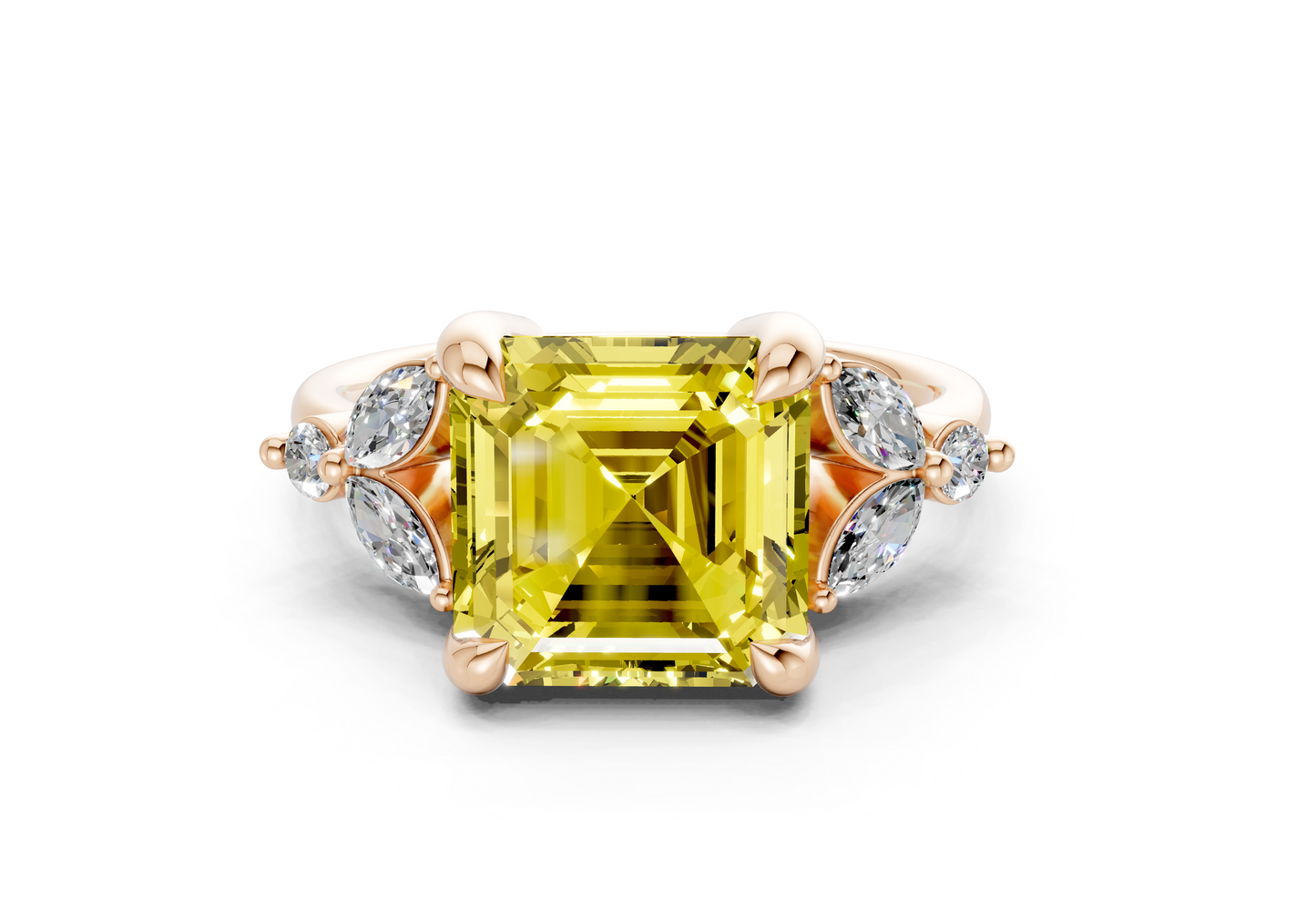 Elysium Yellow Diamond Accent Asscher Cut 1.9mm Engagement Ring