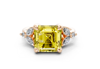 Elysium Yellow Diamond Accent Asscher Cut 1.9mm Engagement Ring