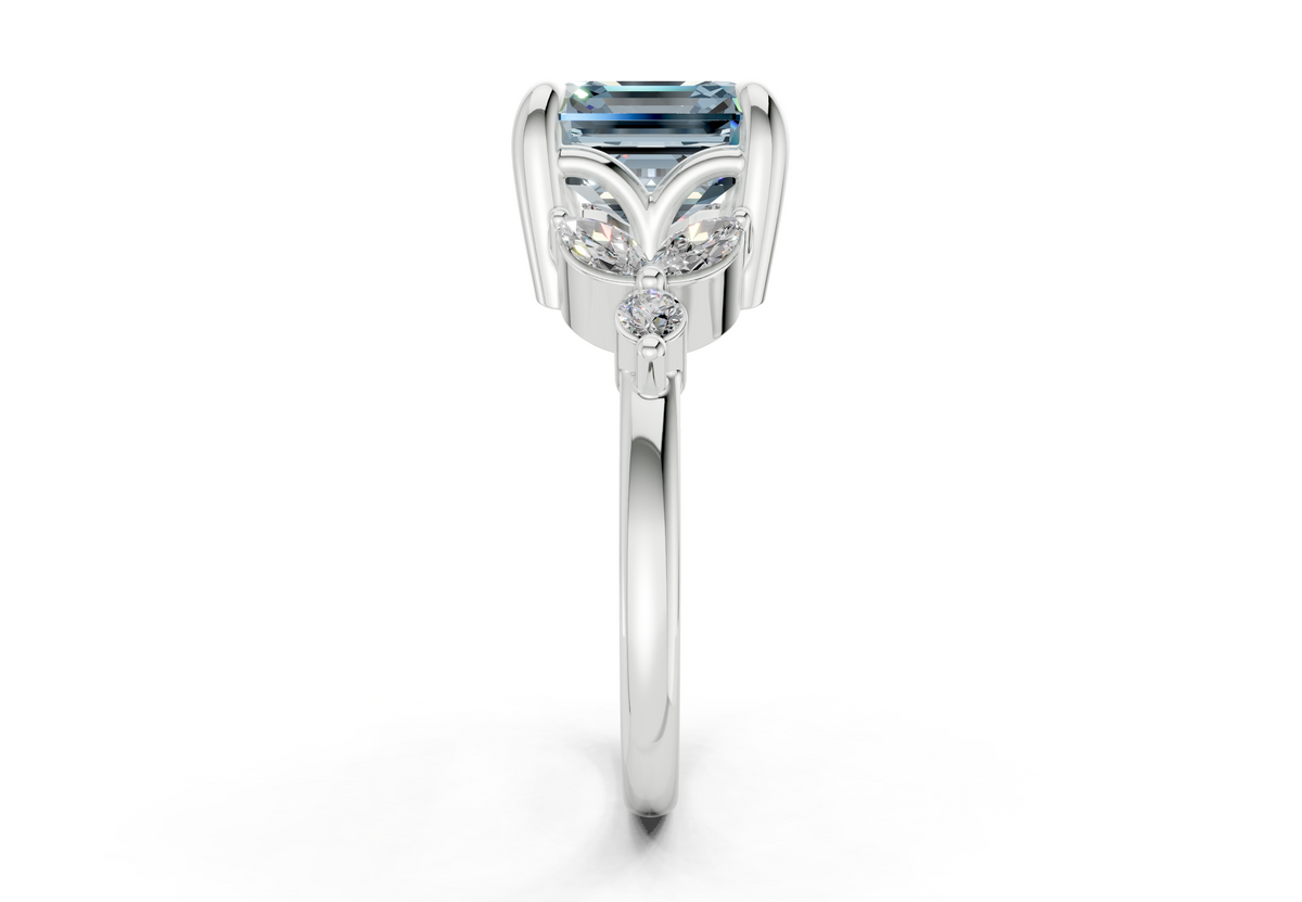 Elysium Blue Diamond Accent Asscher Cut 1.9mm Engagement Ring