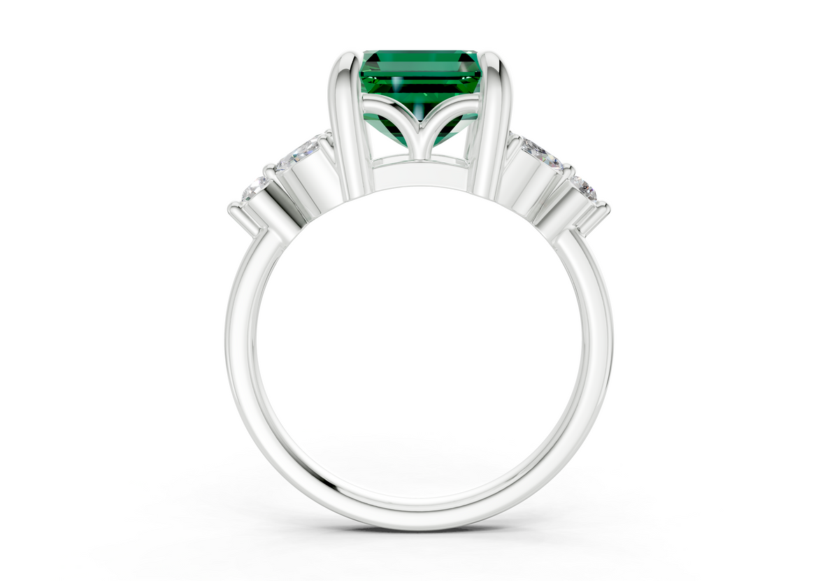 Elysium Emerald Gemstone Accent Asscher Cut 1.9mm Engagement Ring