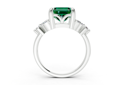Elysium Emerald Gemstone Accent Asscher Cut 1.9mm Engagement Ring