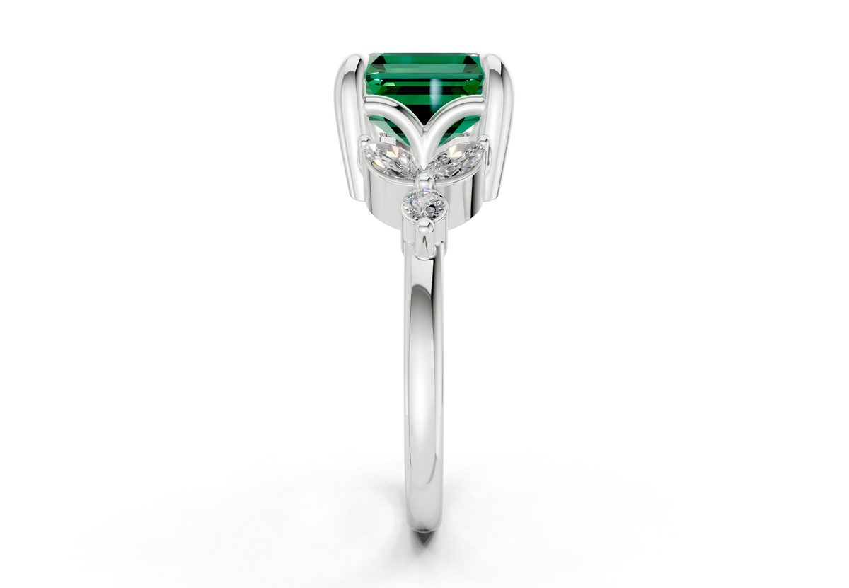 Elysium Emerald Gemstone Accent Asscher Cut 1.9mm Engagement Ring