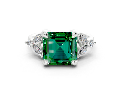 Elysium Emerald Gemstone Accent Asscher Cut 1.9mm Engagement Ring