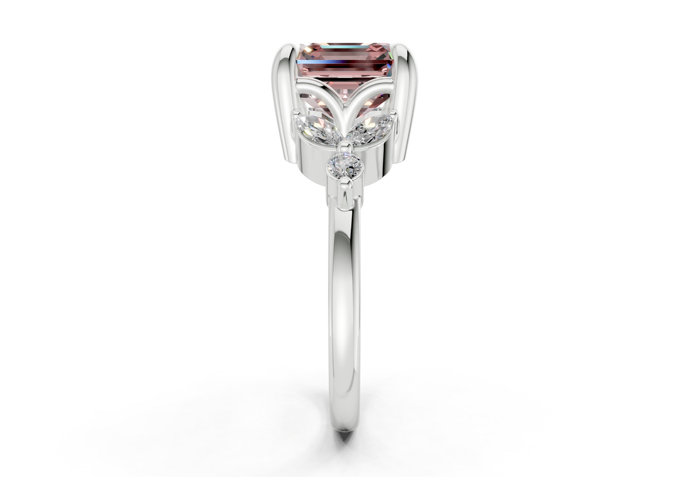 Elysium Pink Diamond Accent Asscher Cut 1.9mm Engagement Ring