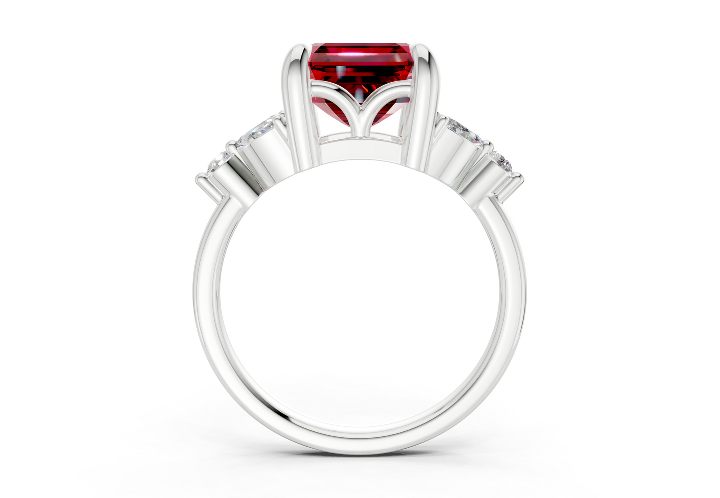 Elysium Ruby Gemstone Accent Asscher Cut 1.9mm Engagement Ring