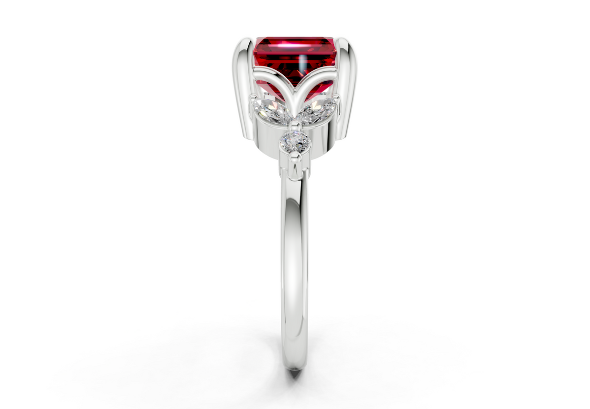 Elysium Ruby Gemstone Accent Asscher Cut 1.9mm Engagement Ring