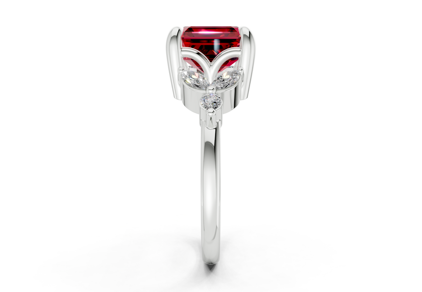 Elysium Ruby Gemstone Accent Asscher Cut 1.9mm Engagement Ring
