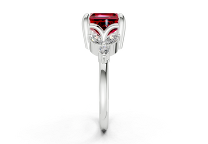 Elysium Ruby Gemstone Accent Asscher Cut 1.9mm Engagement Ring