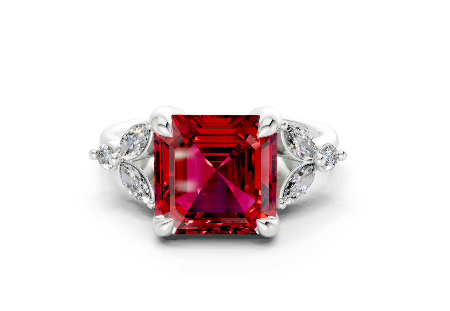 Elysium Ruby Gemstone Accent Asscher Cut 1.9mm Engagement Ring