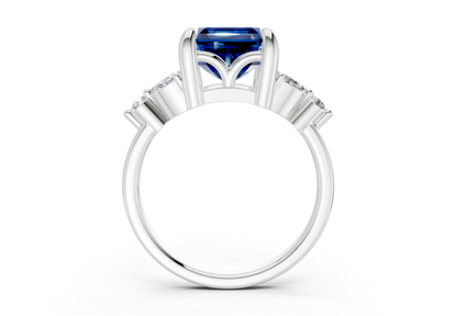 Elysium Sapphire Gemstone Accent Asscher Cut 1.9mm Engagement Ring