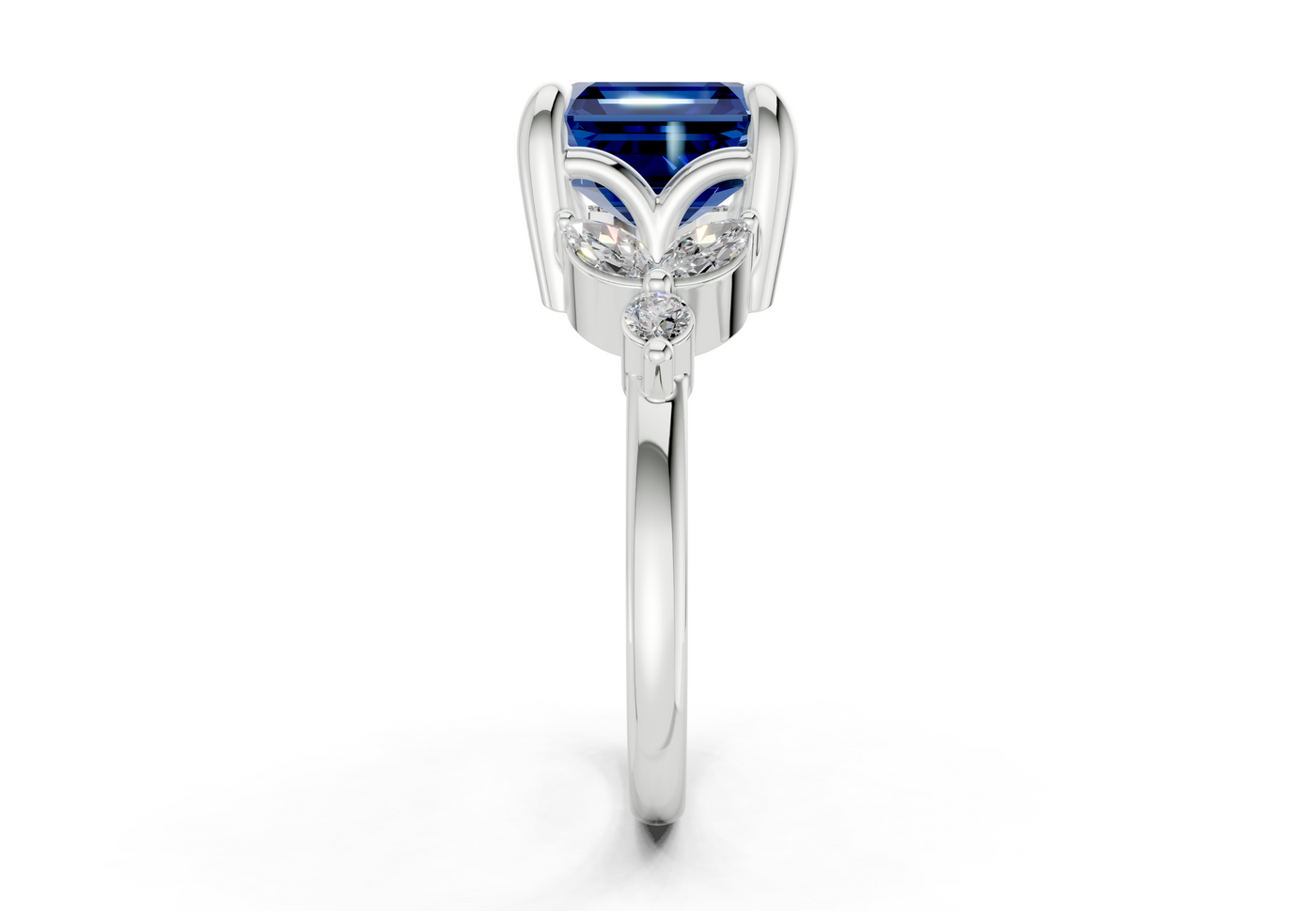 Elysium Sapphire Gemstone Accent Asscher Cut 1.9mm Engagement Ring