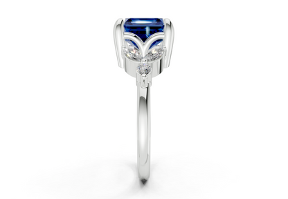 Elysium Sapphire Gemstone Accent Asscher Cut 1.9mm Engagement Ring