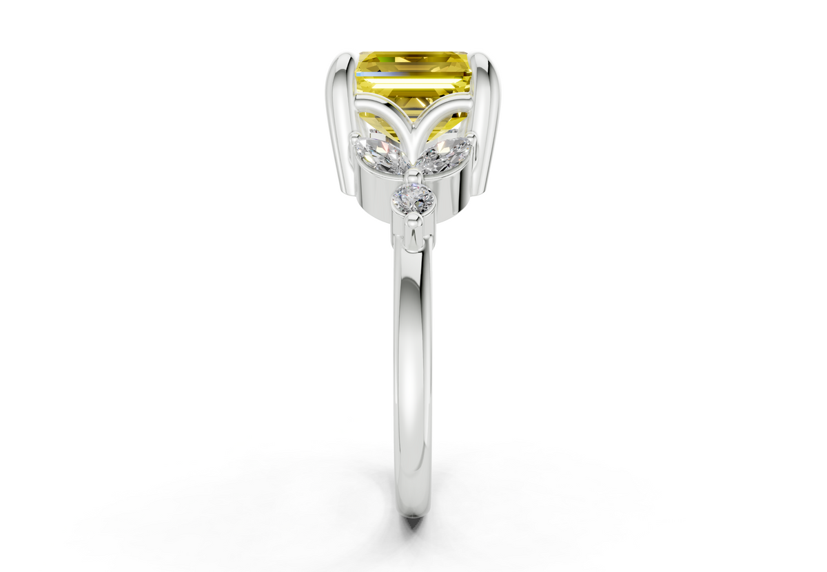 Elysium Yellow Diamond Accent Asscher Cut 1.9mm Engagement Ring