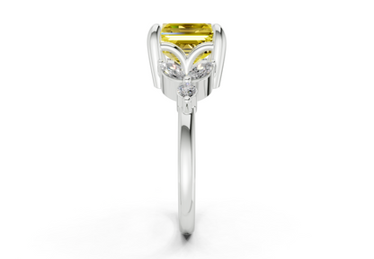 Elysium Yellow Diamond Accent Asscher Cut 1.9mm Engagement Ring