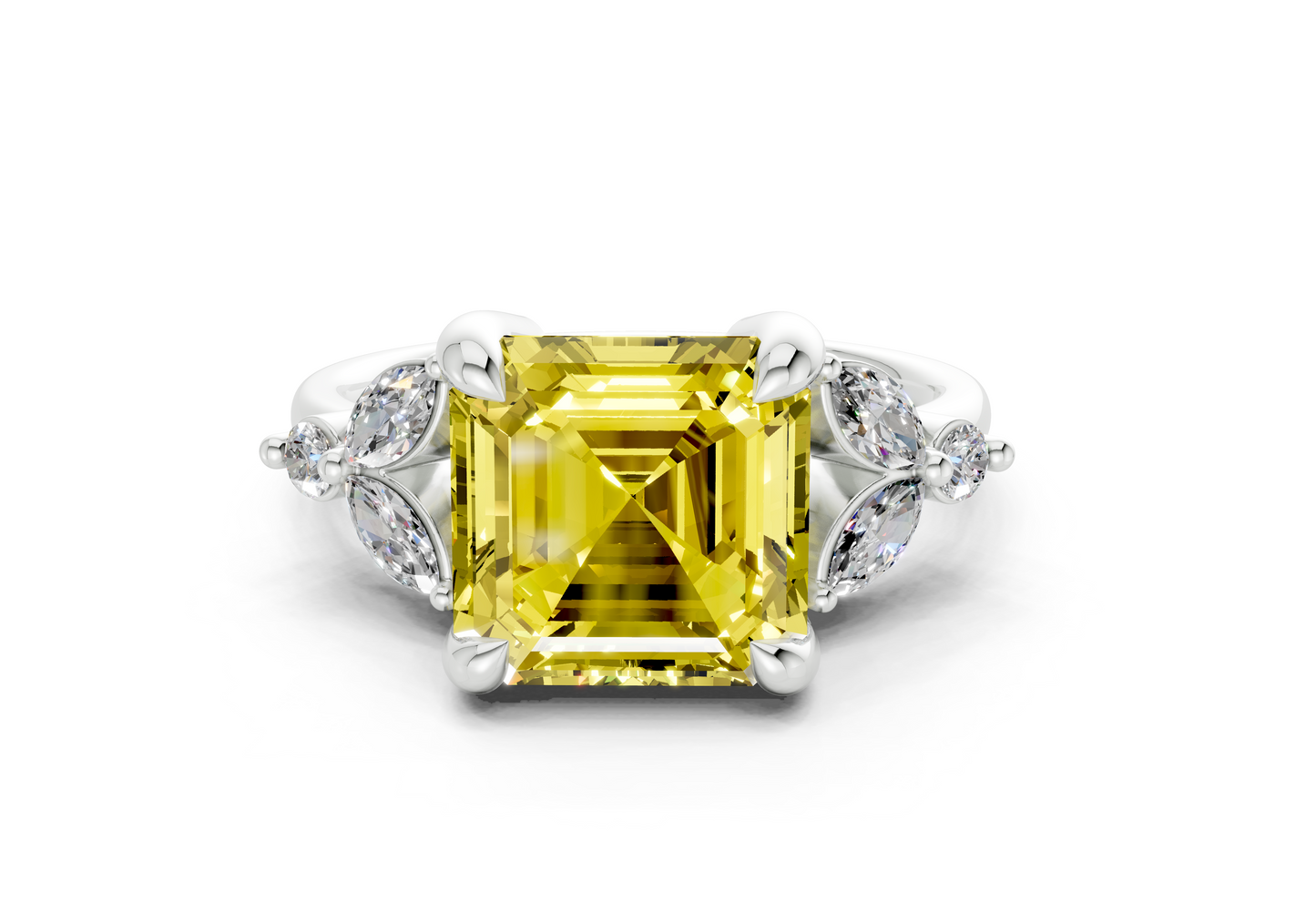 Elysium Yellow Diamond Accent Asscher Cut 1.9mm Engagement Ring